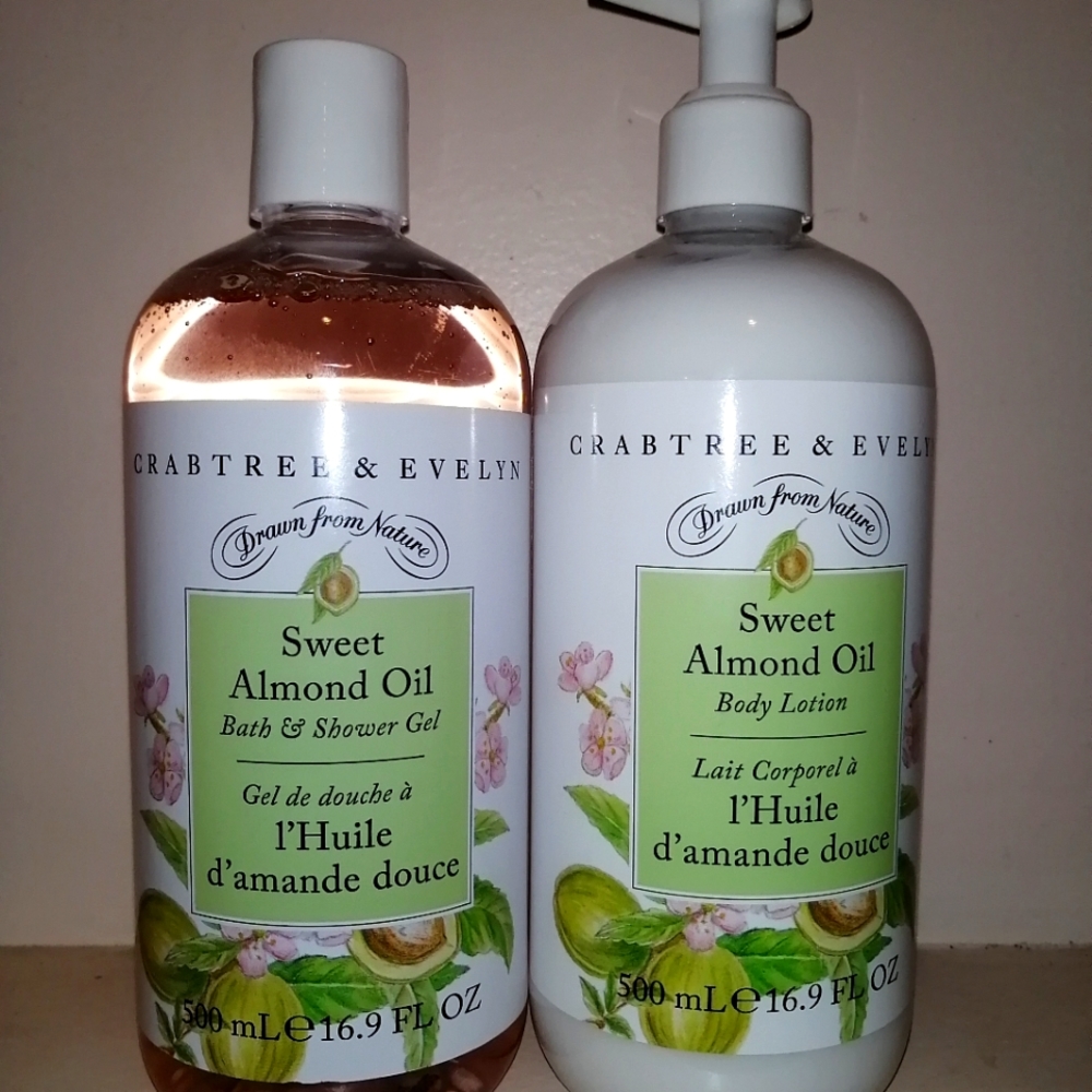 Crabtree and Evelyn NEW Sweet Almond Oil Body Lotion 500ML + Shower Gel 500ML